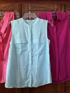 Lot of 3 Silk Blend Sleeveless Blouse's, Small, Boden & Vince Pink Aqua Fuchsia